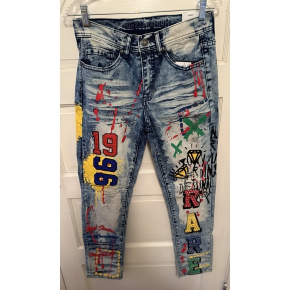 Rue21 Other - Rue21 Premium Skinny Acid Wash Graphic Jeans Blue Multicolor Denim grunge 36x32